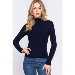 Long Slv Mock Neck Rib Sweater