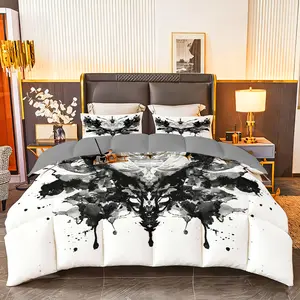 3pcs (1 comforter + 2 pillowcases) Microfiber Bedding Set All-Season Soft Cozy Hypoallergenic, Wrinkle & Fade Resistant Easy - Care, Queen/King/Full/Twin Size, Abstract Artistic Black - and - White Pattern, Premium Durable Fabric for Bedroom Guest Ro