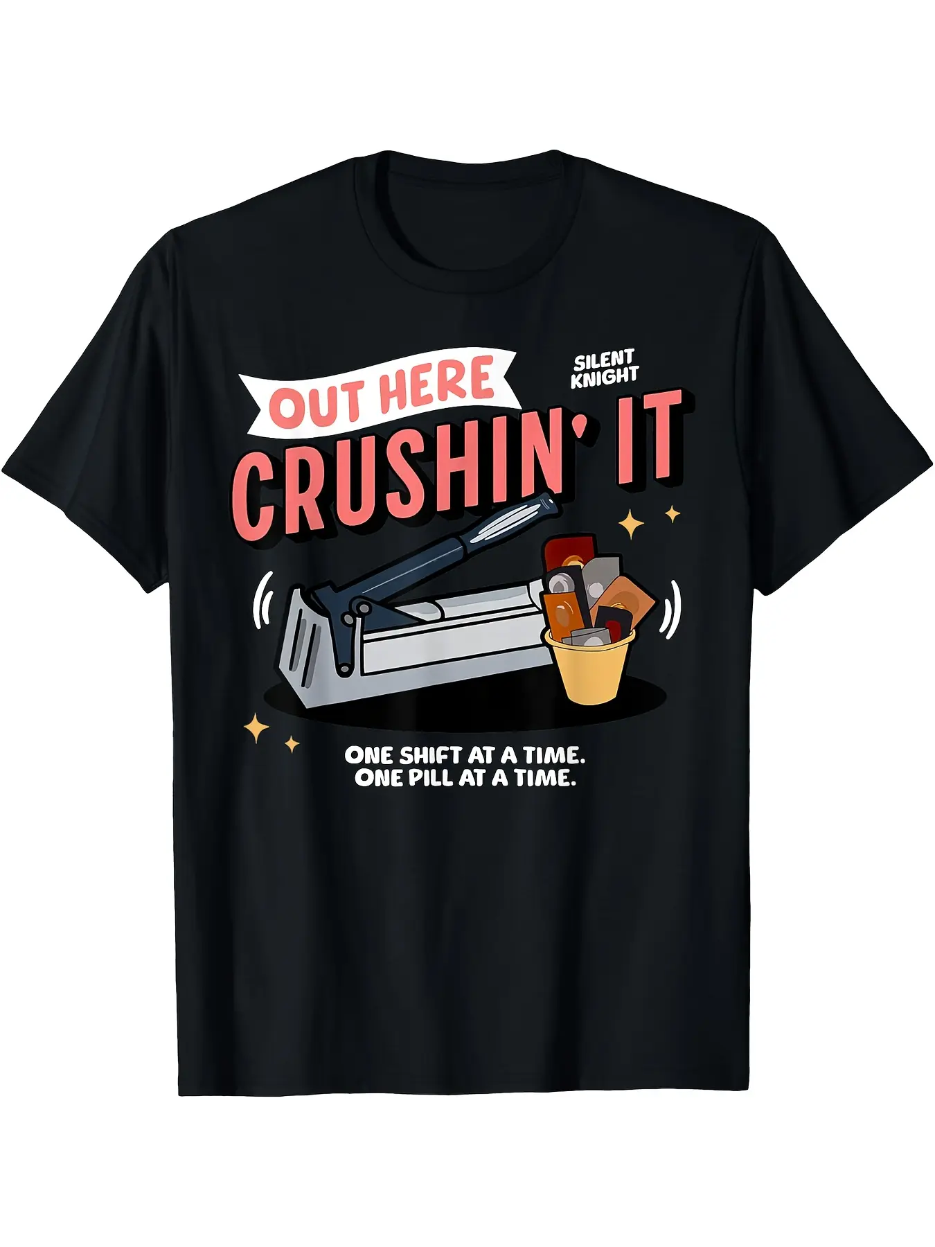 Funny Med 'Out Here Crushin' It' Nurse Tee -  Cotton Retro Workwear T-Shirt Suitable for Nurses & Medical Aides, Casual Comfortable Round Neck Short Sleeve with Graphic Print, Machine Washable for work or Daily Wear