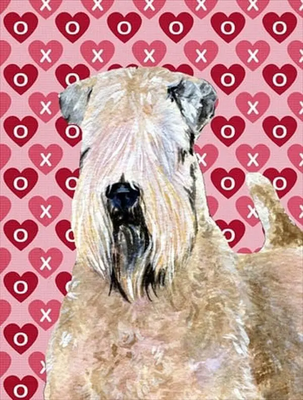 11x15 In. Polyester Double-Sided Outdoor Weatherproof Soft Coated Wheaten Terrier Hearts Love Valentines Garden Flag