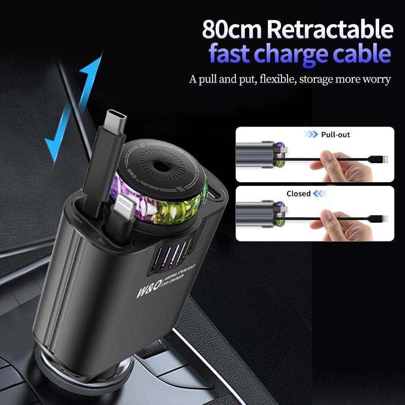 Starlight Retractable Car Charger with Aromatherapy, 5 in 1 Fast Charging 45W Car Phone Charger Adapter, USB C Car Accessories Compatible with iPhone 16/15/14/13/12/11 and Android detail 4
