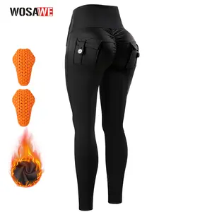 WOSAWE Women's Motorcycle Yoga Leggings with Removable Knee Pads Butt Lifting Cargo Pants Sportswear Bottoms Elastic Waist Activewear