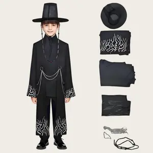 Kpop Demon Hunter Costume for Boys TikTok Viral| Saja Boys Jinu Complete Cosplay Set with Robe Hat Accessories for Halloween Performance Boys Korean Pop Music Demon Hunter Costume Full Set Cosplay Suit with Robe and Hat Halloween T Show