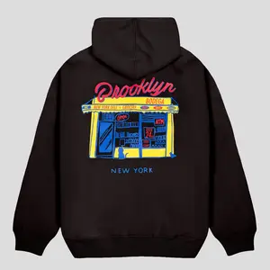 Brooklyn Cloth Heavy Weight Brooklyn Bodega Hoodie, Limited Edition Soft CVC Fleece Hoodie with Relaxed Fit and Bold Graphic, Light Yellow, Black, Small to Large