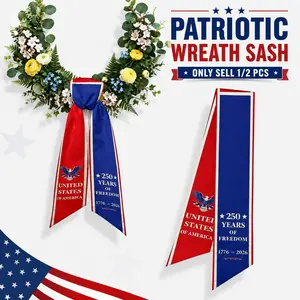 1/2PCS Patriotic Wreath Sash for Front Door, 4th of July Wreath Sash, American Flag Wreath Accessories for Memorial Day Front Door Yard Home Decor, 250th Anniversary Party Independence Day Indoor Outdoor