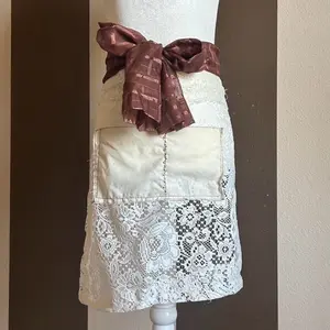 handmade brown and white lacy half apron