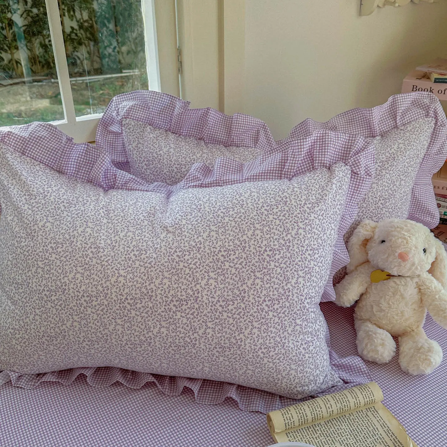 Spring Summer Korean Style Lace Small Floral Bedding Pillowcase, Vintage Washed  Look a Class Sand Wash Single Pillowcase, 1pc/2pcs