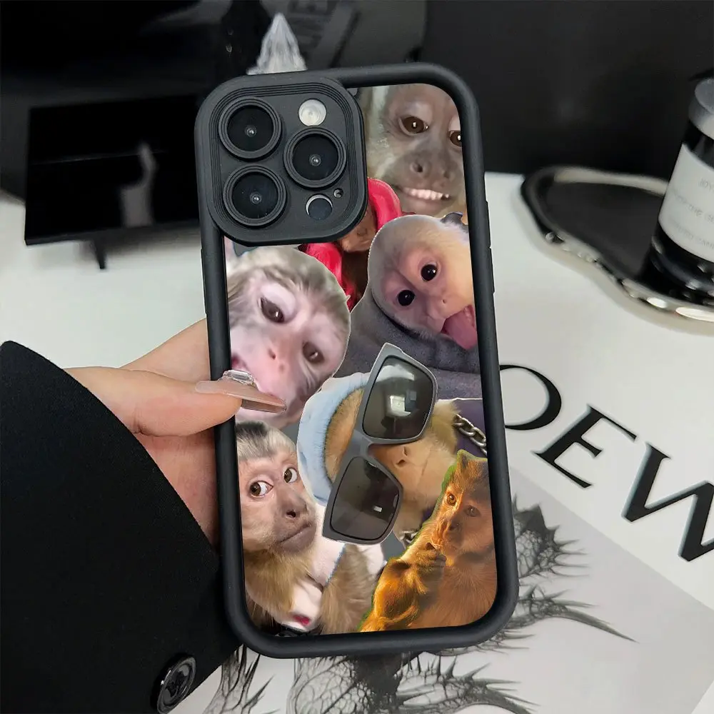 Funny Monkey Cartoon Pattern 2D Printed Soft Silicone TPU Smartphone Case - Shockproof, Drop-Resistant, Non-Slip, Waterproof, Rugged Durable Straight Edge Accessory for iPhone 17 Pro Max,16,16e,15,14 Plus,13,12 Mini,11,Air,X,XS - Handheld Devices Gift