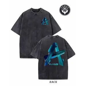2026 Fashionable Design: Worn Black T-Shirt Featuring a Blue 'A' Logo. It Has a Round Neckline, Short Sleeves, And a Relaxed Fit, Made from 100% Washed. This Everyday Vintage Style Is Versatile for All Seasons And Showcases a Printed Pattern Using