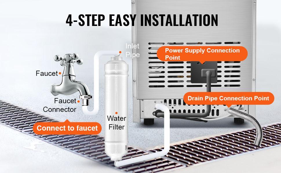 VEVOR 110V Commercial Ice Maker Machine 120-130LBS/24H with 33LBS Bin, TikTokShopBlackFriday, Stainless Steel Automatic Operation Under Counter Ice Machine for Home Bar, Include Water Filter, Scoop