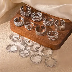 Fishtail high-end titanium steel ring fashion personality niche cross-border new palm plaid love non-fading ring