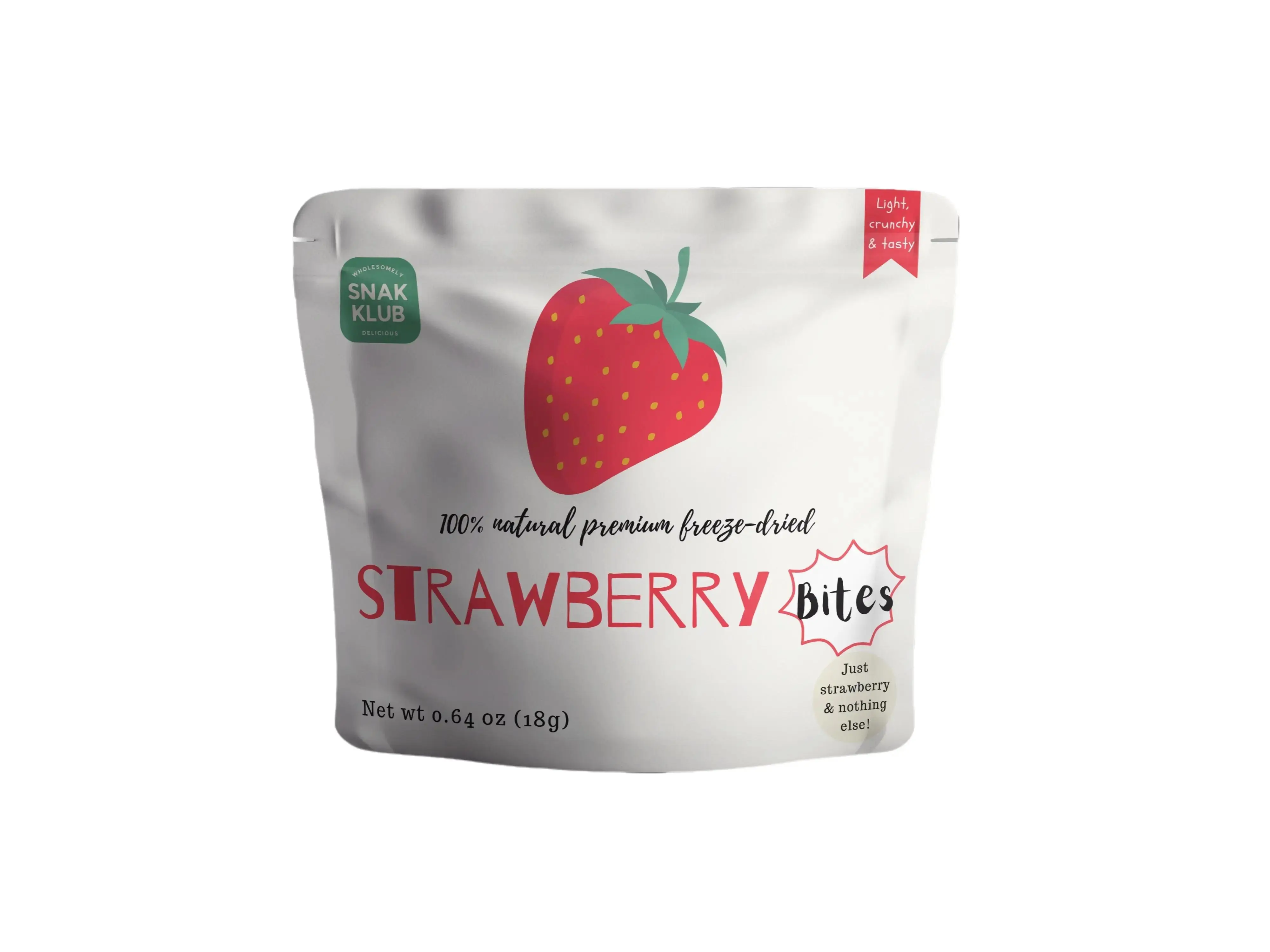 Snakklub Strawberry Bites – Freeze-Dried Strawberry, 100% Fruit Without Added Sugar/Additives/Preservatives Fruit Snack