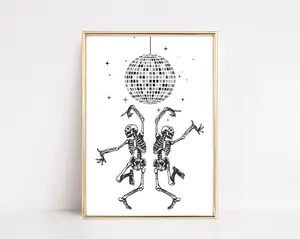 Dancing Skeleton Wall Art | Disco Ball Art | Halloween Print | Disco Ball Decor | Halloween Decor | Halloween Poster . Poster No Frame