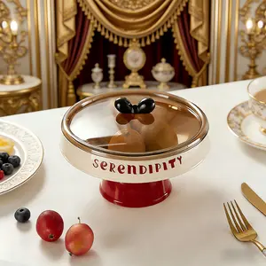 Cute Bow Cover Fruit Bowl, Cream Wind High Footed Snack Tray, Living Room Home Tea Table Candy Dish, Party Decoration Plate