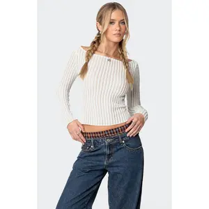 Edikted Women's Textured Sheer Boat Neck Top
