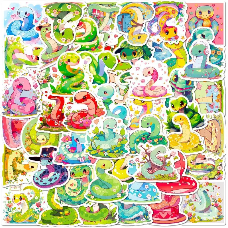 50 cute cartoon snake stickers, reptile cartoon snake personalized graffiti stickers, Decorative Stickers
