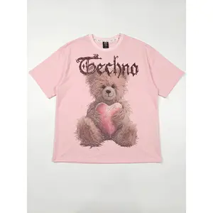 TCH - Y2K Vintage Grunge Teddy Bear Print Oversized Pink Tee | Coquette Gothic Graphic T-Shirt Aesthetic Loose Streetwear Top For Women
