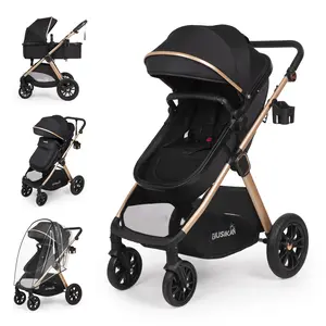 6-in-1 Convertible Baby Stroller with Bassinet Mode - Toddler Stroller w/Footmuff, Rain Cover, Cup Holder & Large Storage, Newborn Stroller w/All-Scene Large Wheels, Reversible Seat(Black)
