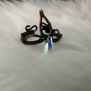Handmade Copper Wire Wrapped Iridescent Lotus Teardrop Ring