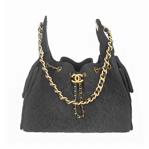 Pre-owned CHANEL Denim Shoulder Bags Quilted 25 Hobo Small Black