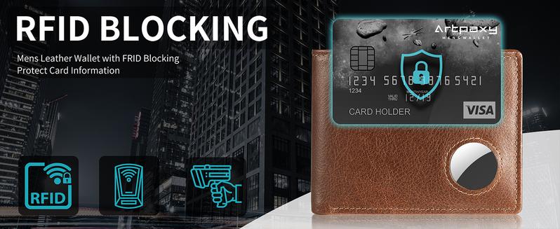 Mens Wallet With AirTag Holder, Bifold Leather RFID Blocking 1-2 ID Windows 12-13 Card Holders, Gift Box and Screen Protector Included, AirTag Not Included