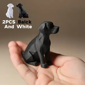 Collectible Doll Set, 2-Piece 3D Printed Labrador Dog Mini Figurine, Home Decor, Birthday Wedding Party Gift, Christmas New Year Present