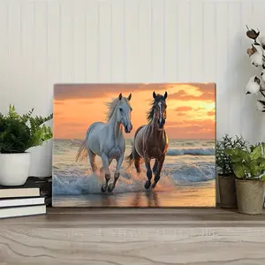 Beach Horse Pattern Framed Painting, 1 Piece Creative Canvas Wall Art, Modern Home Living Room Bedroom Study Decoration