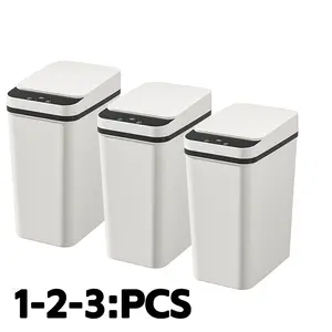 1-3 Pack 17L Kitchen Touchless Trash Cans with Infrared Sensor, One-Touch Always-Open, Wave/Knee/Kick-to-Open, 0.1s Sensing, Silent Lid, Odor Isolation, Requires 2 AA Batteries (Not Included), for Home/Office/School, Smart Trash Can