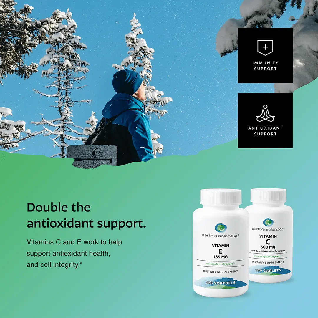 Antioxidant Support Bundle - Vitamin E 185 mg Softgels & Vitamin C with Rose Hips and Bioflavonoids 500 mg Tablets - Skin & Immune Support