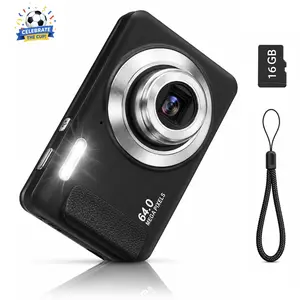 4K 64MP Point and Shoot Digital Camera with 16X Digital Zoom Fixed Lens, 16GB Memory Card, Compact Portable Black Camera for Kids, Father's Day Gift fathersdaygift
