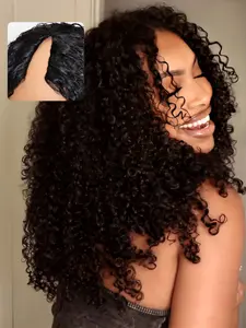 Mamushow V Part Wigs With Drawstring Human Hair No Leave Out Upgrade U Part Wig for Black Women Human Hair Kinky Curly Glueless Clip In Half Wig 180% Density