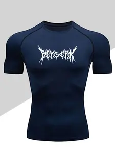 Men's Dragon Print Compression T-Shirt, Quick-Dry Breathable Stretch Fabric, Workout Cooling Rash Guard, Tight-Fitting Short Sleeve Top for Fitness and Outdoor Activities