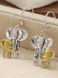 Vintage Two-Color Elephant Animal Pendant Earrings, Cute Fashion Creative Unique Design Jewelry Simple Accessory Gift for Women