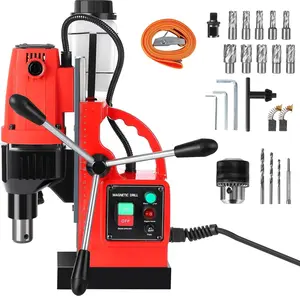 GARVEE 1300W Portable Magnetic Drill Press with 810RPM, 1.6 Inch Boring Diameter, Double Track Design, Electric Drilling Machine for Metal Surfaces, Includes 11 Drilling Bits for Industrial Use