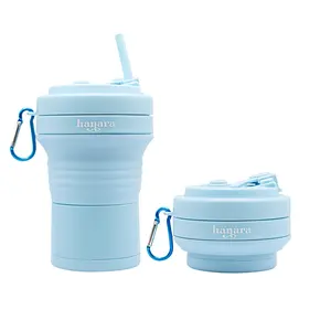 Hanara 18oz Collapsible Travel Cup – Reusable, Leak-Proof, Foldable with Straw ( Sky Blue )