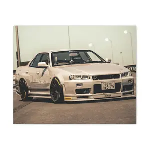 Canvas Print, Japanese Car Culture Wall Art, R34 Skyline Sedan, Stretched Canvas 0 75" - JDM Home Decor, Car Enthusiast Gift, Automotive