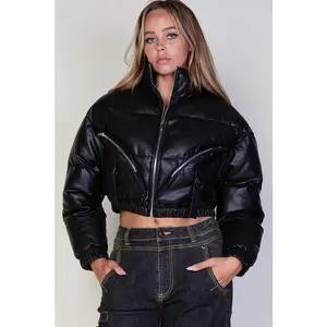 Vegan Leather Crop Bomber Jacket