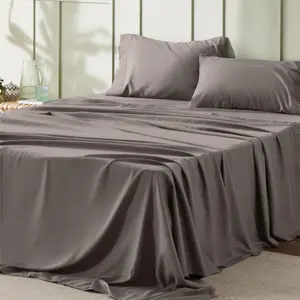 Bedsure 4-Piece Solid Color  Sheets Set - Breathable Hotel Luxury 14" Deep Pocket Easy Care Machine Washable Durable Silky Smooth Polyester Microfiber Fabric