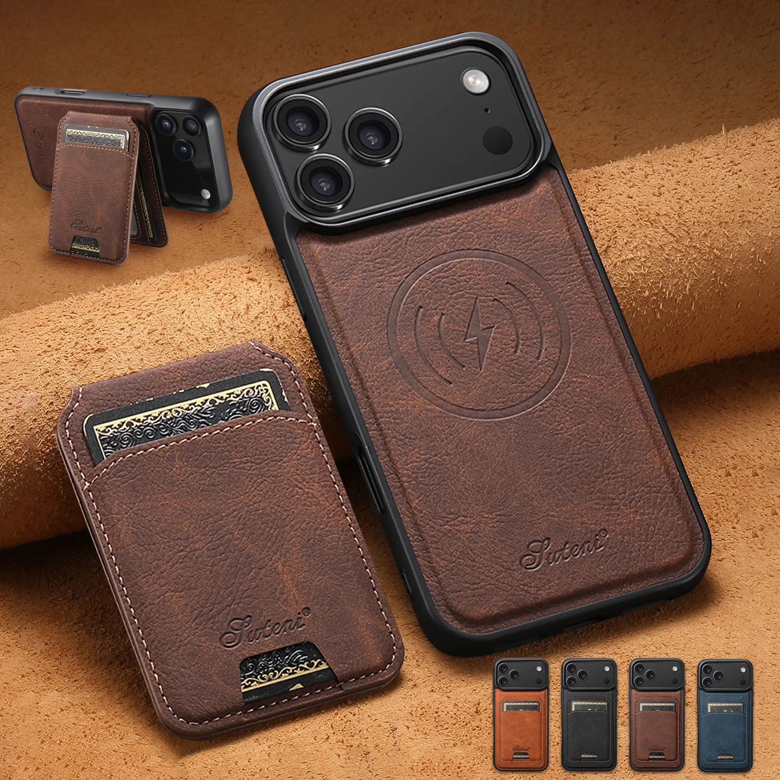 NUYETE 2-in-1 Magnetic Leather Wallet Case for iPhone 17 Pro Max 17 Air 16 15 14 13 12 Pro Max 15 14 Plus, Detachable MagSafe Card Holder, Flip Stand Cover