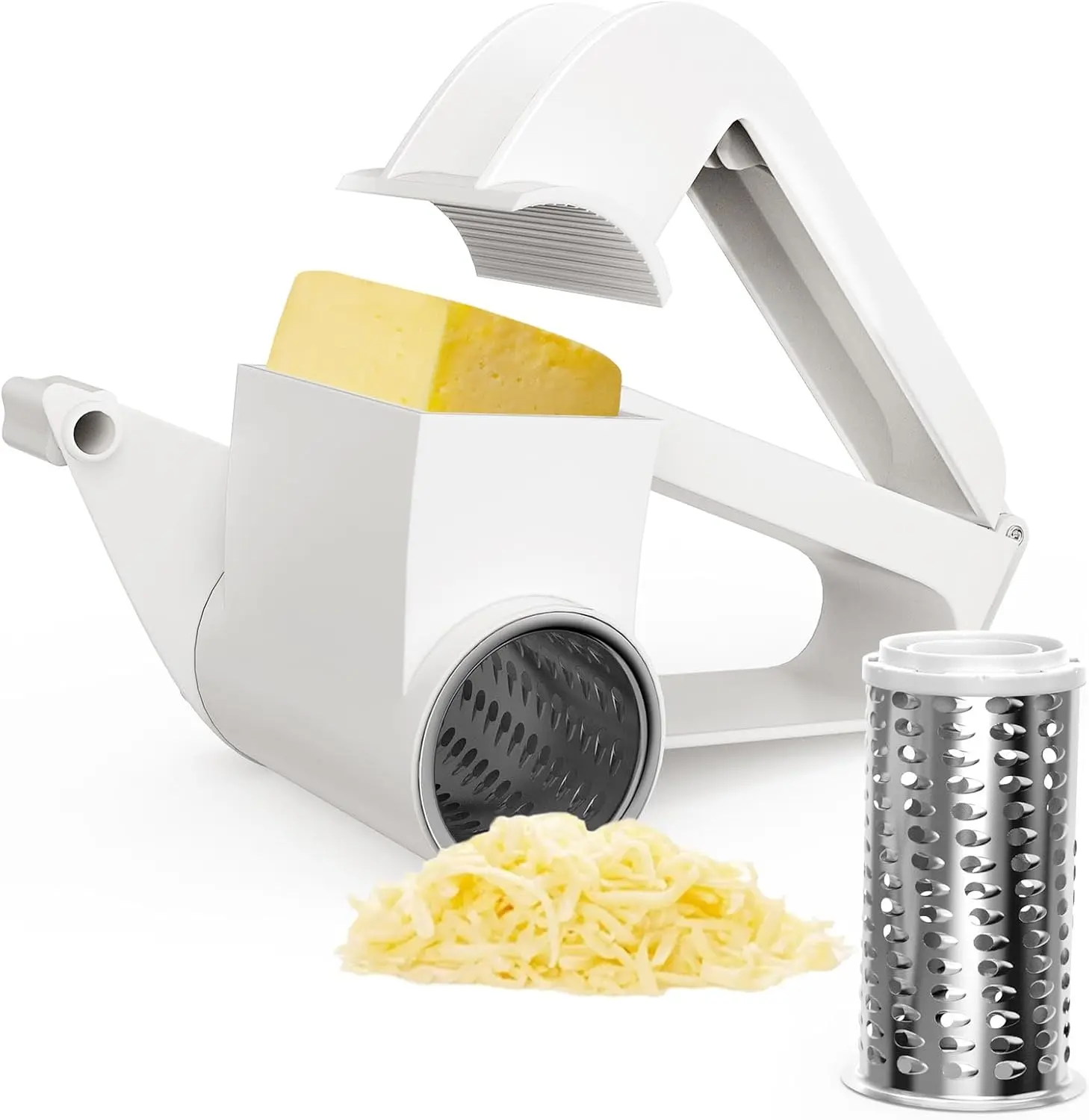 Cheese Grater with Handle, Rotary Cheese Grater,Vegetable, Chocolate, Hard Cheese & Nut Grater,White NEZUIBAN