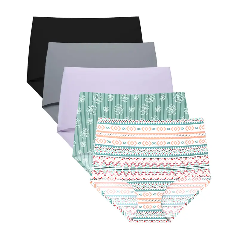 FallSweet 5-Pack Seamless Underwear for Women – High Waist No Show Briefs with Floral & Tribal Prints,S-3XL