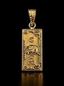 18K Italian Gold One Dollar Bill Pendant – Money Icon Luxury Charm 2CM