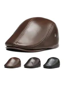 Unisex PU Leather Beret Hat, Adjustable Sun Protection Casual Cap, Spring & Fall Outdoor Travel Beach Vacation