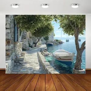 2D Flat, 2D Flat Banner 1pc Background Cloth, Greece, Vintage Photography Backdrop, Wedding and Birthday Party Banner, Party Decoration Supplies, Home Wall Decor, Indoor and Outdoor Decoration JJQ