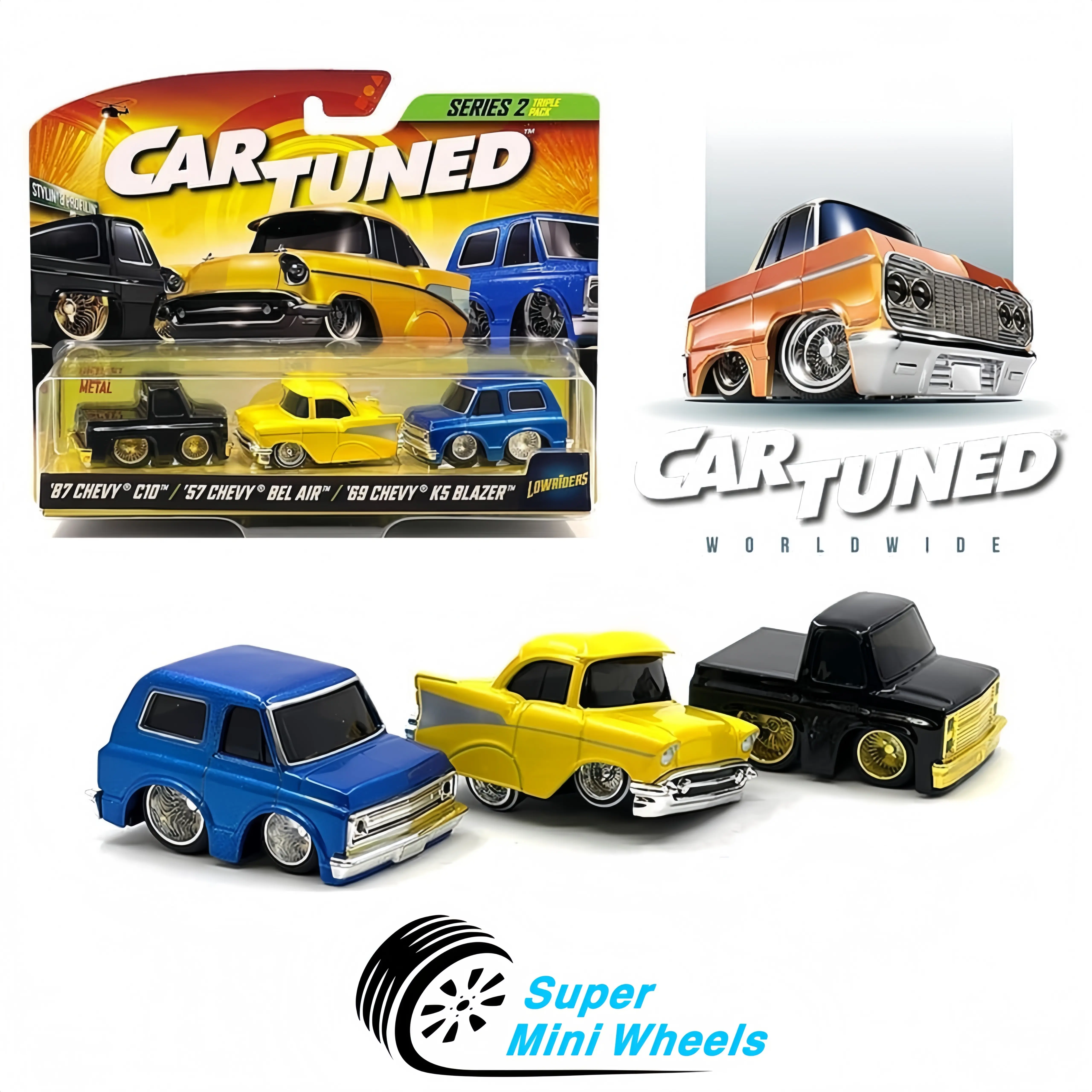 CarTuned 1:64 3-Pack Lowriders Series 2 - '87 Chevy C10 & '57 Chevy Bel Air & '69 Chevy Blazer