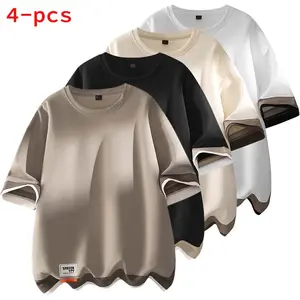 Summer premium-feel color-block patchwork mock three-quarter sleeves; a relaxed, loose fit that’s slimming and breathable—an everyday round-neck T-shirt that’s comfortable to wear for outdoor sports and youthful, trendy style.