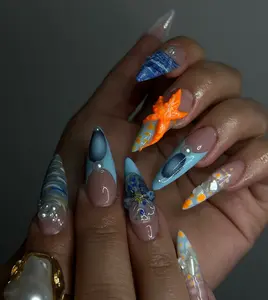 Bubble Nailart | Blue Ocean 10PCS Handmade Press On Nails REUSABLE 3D Gel fake nails acrylic press nails / Summer 2025