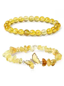 Natural Crystal Butterfly Bracelet Set, Irregular Stone Design, Lucky Charm Jewelry for Women, 2pcs/set, Tpu Chain Material, Crystal Bracelets, Dainty Crystal Bracelet