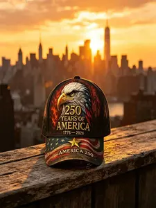Usa 250th Anniversary Baseball Hat 1776-2026, Patriotic Bald Eagle & Flag Print, Adjustable Loose-Fit Sun Hat for Men and Women