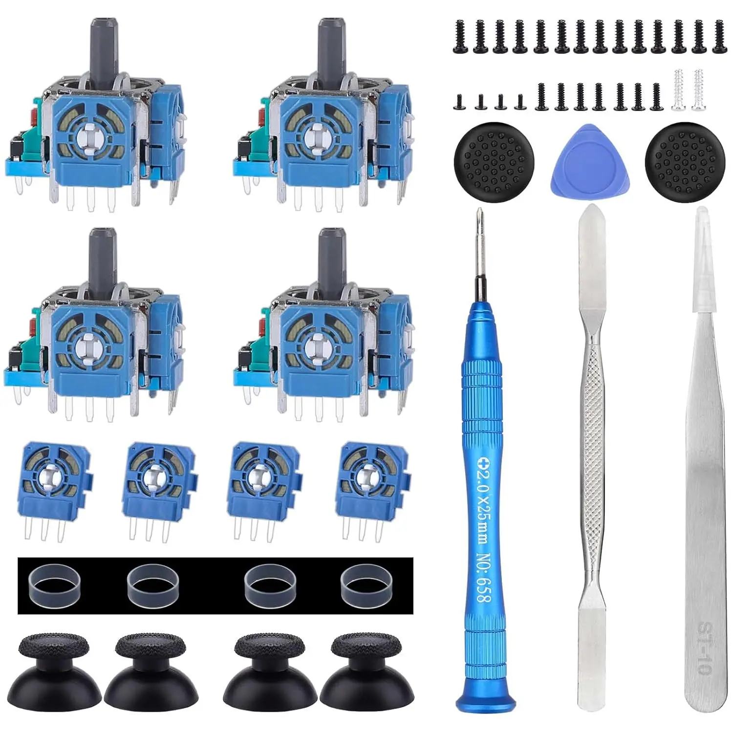 4 Pack Metal Analog 3D Joysticks Replacement for DualSense PS5 Console Controller, Gaming Console Accessories with Repair Kit
